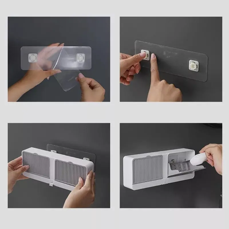 Clam Shell Bar Soap Holder With Drain And Water Tray, Soap Dish for Shower Wall, Wall Mounted Soap Bar Holder For Kitchen Bathroom