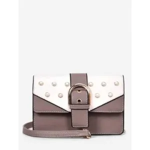Color Block Faux Pearls Decorated Crossbody Bag - White