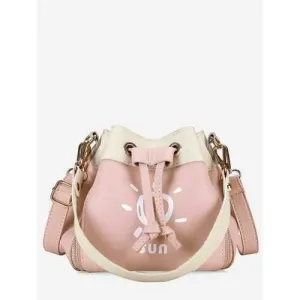 Contrasting Color String Bucket Shaped Crossbody Bag - Light Pink