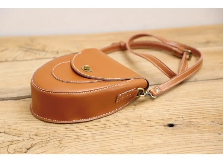 Cute Coffee LEATHER Saddle Side Bag WOMEN SHOULDER BAG Crossbody Saddle Purse FOR WOMEN