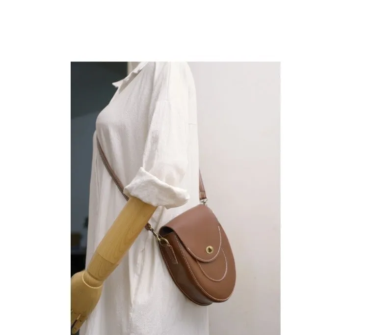 Cute Coffee LEATHER Saddle Side Bag WOMEN SHOULDER BAG Crossbody Saddle Purse FOR WOMEN