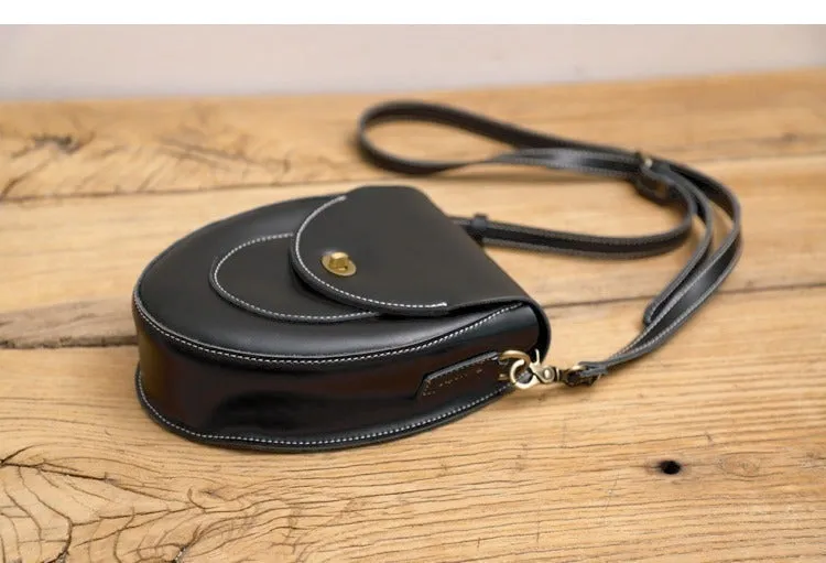 Cute Coffee LEATHER Saddle Side Bag WOMEN SHOULDER BAG Crossbody Saddle Purse FOR WOMEN