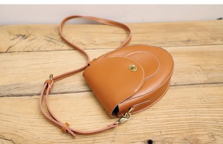 Cute Coffee LEATHER Saddle Side Bag WOMEN SHOULDER BAG Crossbody Saddle Purse FOR WOMEN