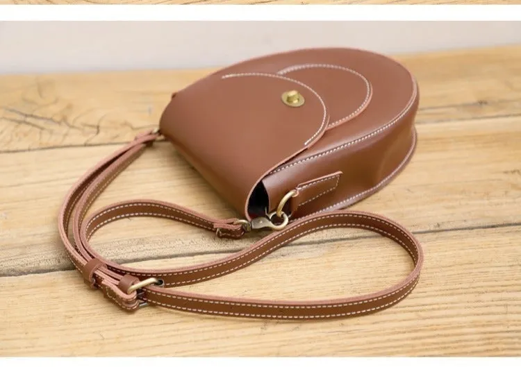 Cute Coffee LEATHER Saddle Side Bag WOMEN SHOULDER BAG Crossbody Saddle Purse FOR WOMEN