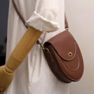 Cute Coffee LEATHER Saddle Side Bag WOMEN SHOULDER BAG Crossbody Saddle Purse FOR WOMEN
