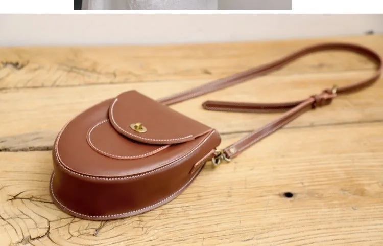 Cute Coffee LEATHER Saddle Side Bag WOMEN SHOULDER BAG Crossbody Saddle Purse FOR WOMEN