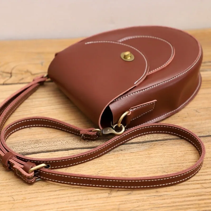 Cute Coffee LEATHER Saddle Side Bag WOMEN SHOULDER BAG Crossbody Saddle Purse FOR WOMEN