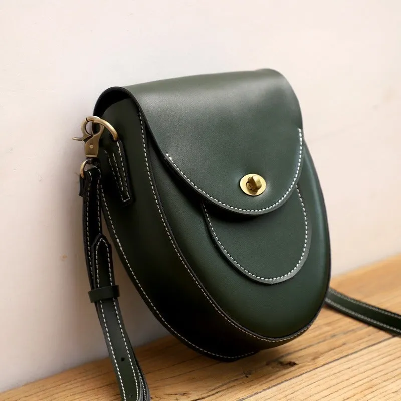 Cute Coffee LEATHER Saddle Side Bag WOMEN SHOULDER BAG Crossbody Saddle Purse FOR WOMEN