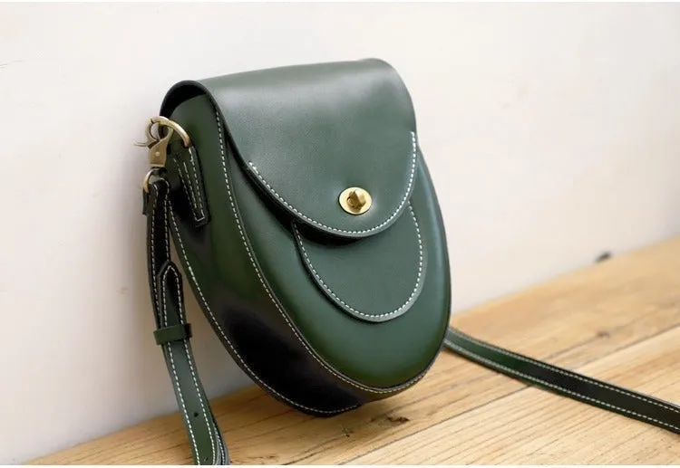Cute Coffee LEATHER Saddle Side Bag WOMEN SHOULDER BAG Crossbody Saddle Purse FOR WOMEN