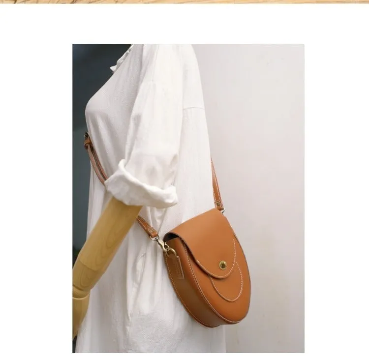 Cute Coffee LEATHER Saddle Side Bag WOMEN SHOULDER BAG Crossbody Saddle Purse FOR WOMEN