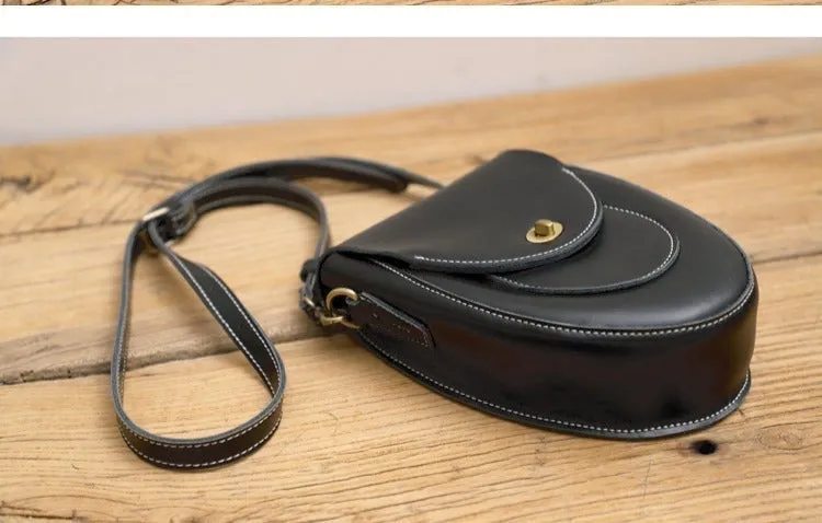 Cute Coffee LEATHER Saddle Side Bag WOMEN SHOULDER BAG Crossbody Saddle Purse FOR WOMEN