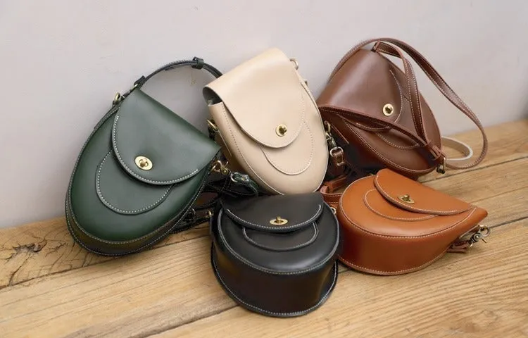 Cute Coffee LEATHER Saddle Side Bag WOMEN SHOULDER BAG Crossbody Saddle Purse FOR WOMEN