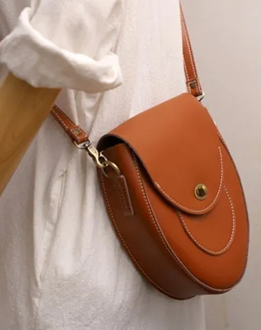 Cute Coffee LEATHER Saddle Side Bag WOMEN SHOULDER BAG Crossbody Saddle Purse FOR WOMEN