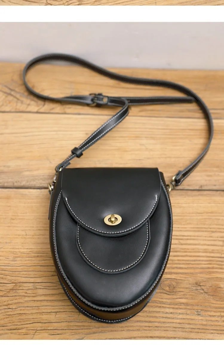 Cute Coffee LEATHER Saddle Side Bag WOMEN SHOULDER BAG Crossbody Saddle Purse FOR WOMEN