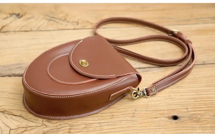 Cute Coffee LEATHER Saddle Side Bag WOMEN SHOULDER BAG Crossbody Saddle Purse FOR WOMEN