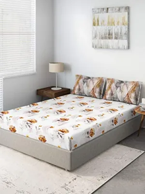 D'Decor Live Beautiful 136TC 1 Double Bedsheet with 2 Pillow Covers - Beige ( 228 cm X 274 cm , 90IN X 108IN )