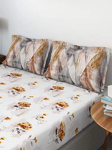 D'Decor Live Beautiful 136TC 1 Double Bedsheet with 2 Pillow Covers - Beige ( 228 cm X 274 cm , 90IN X 108IN )