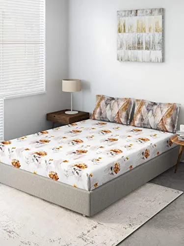 D'Decor Live Beautiful 136TC 1 Double Bedsheet with 2 Pillow Covers - Beige ( 228 cm X 274 cm , 90IN X 108IN )