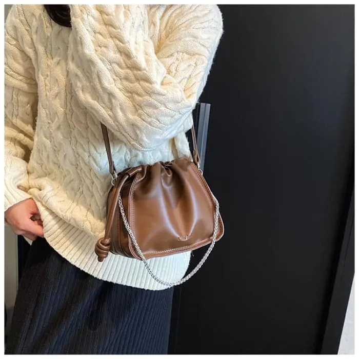 Drawstring Faux Leather Crossbody Bag