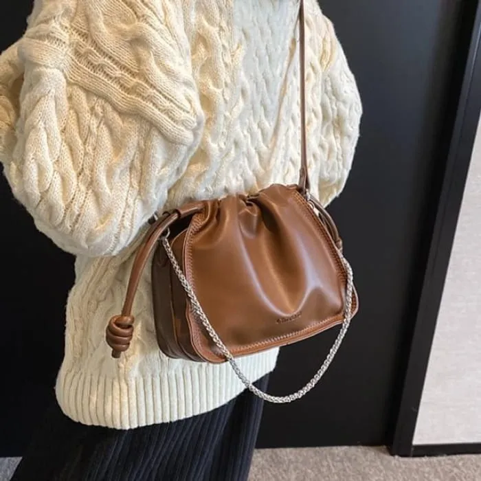 Drawstring Faux Leather Crossbody Bag
