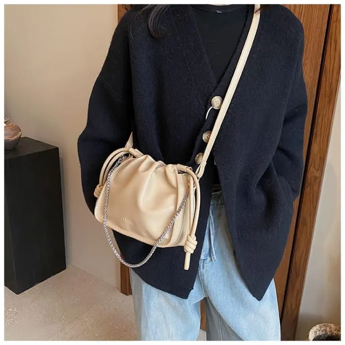 Drawstring Faux Leather Crossbody Bag
