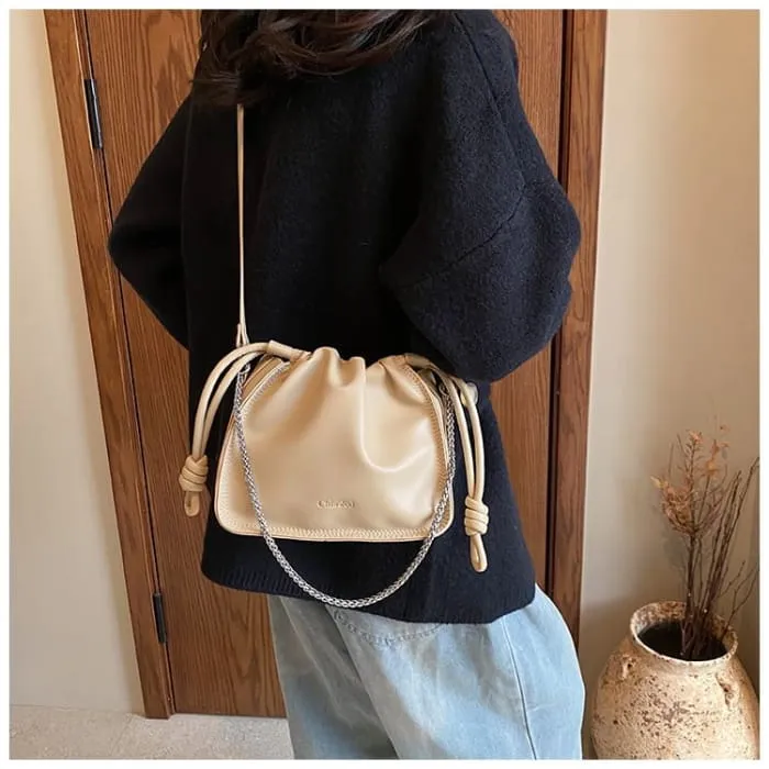 Drawstring Faux Leather Crossbody Bag