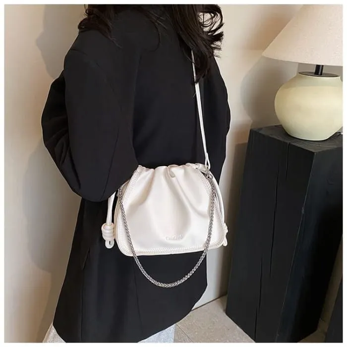 Drawstring Faux Leather Crossbody Bag