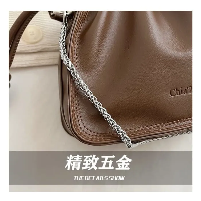 Drawstring Faux Leather Crossbody Bag