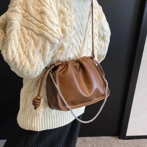 Drawstring Faux Leather Crossbody Bag