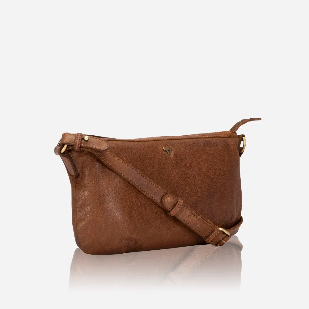 East West Ladies Leather Crossbody Bag, Cognac