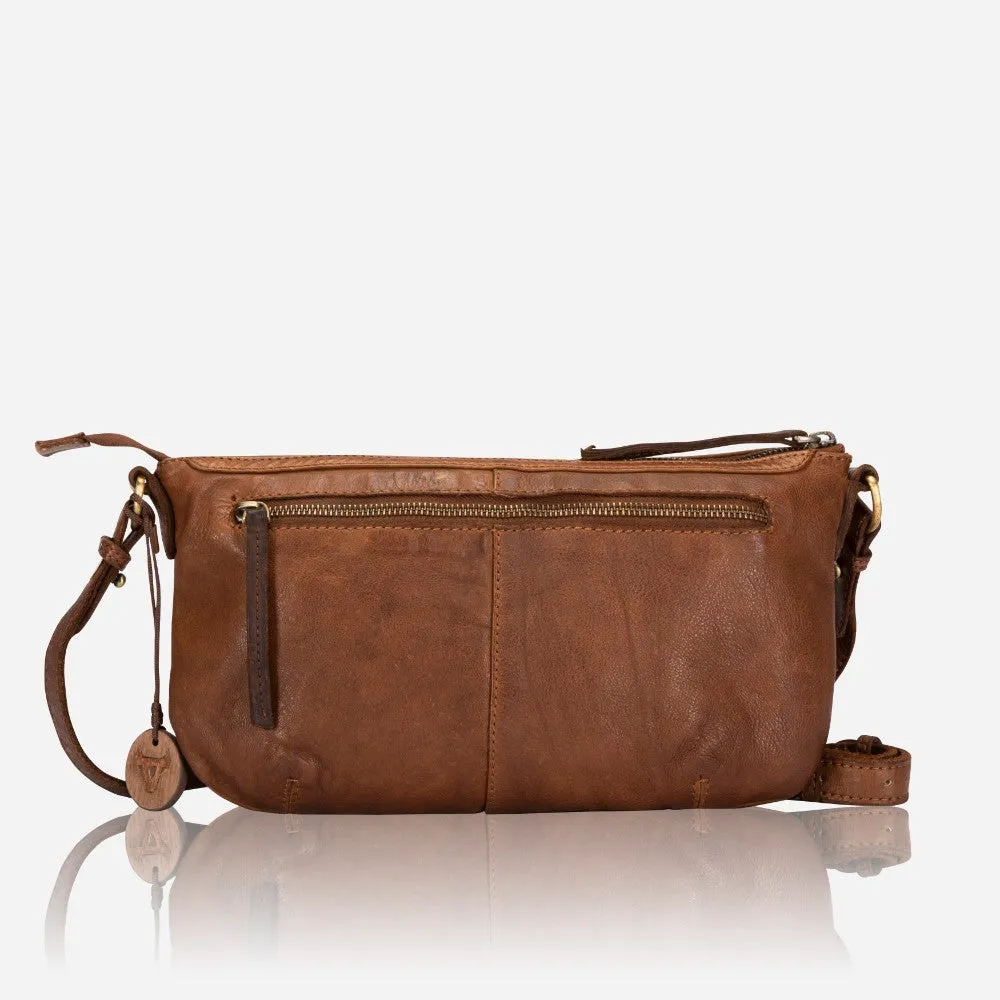 East West Ladies Leather Crossbody Bag, Cognac