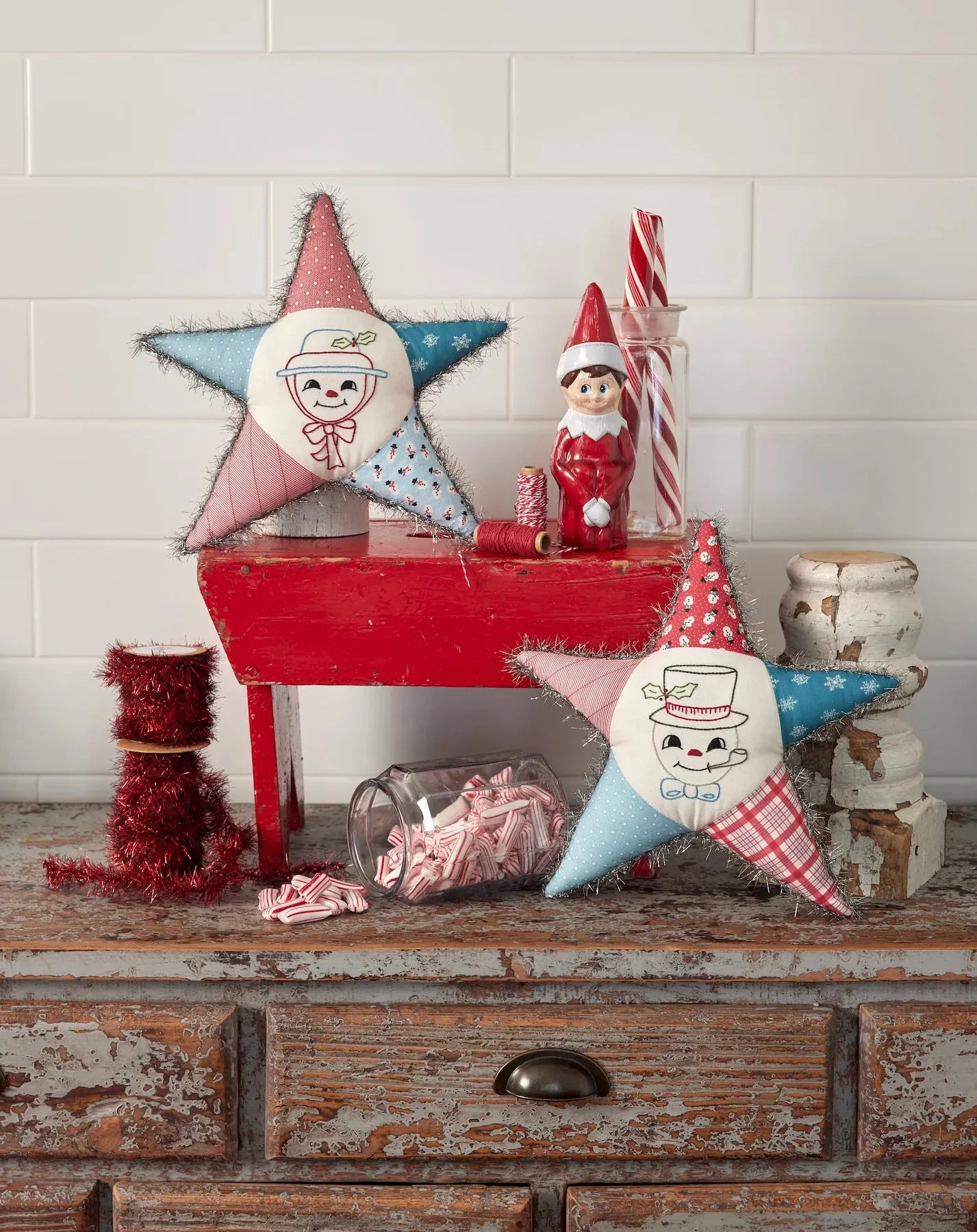 Fabric, Winter in Snowtown by Buttermilk Basin - Red Tossed Snowmen (by the yard)