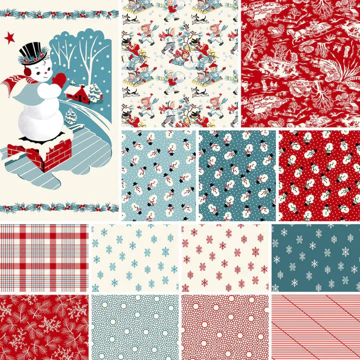 Fabric, Winter in Snowtown by Buttermilk Basin - Red Tossed Snowmen (by the yard)