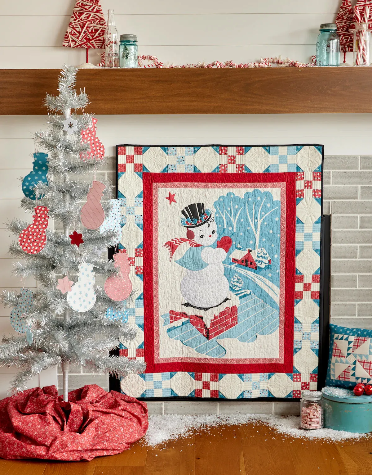 Fabric, Winter in Snowtown by Buttermilk Basin - Red Tossed Snowmen (by the yard)
