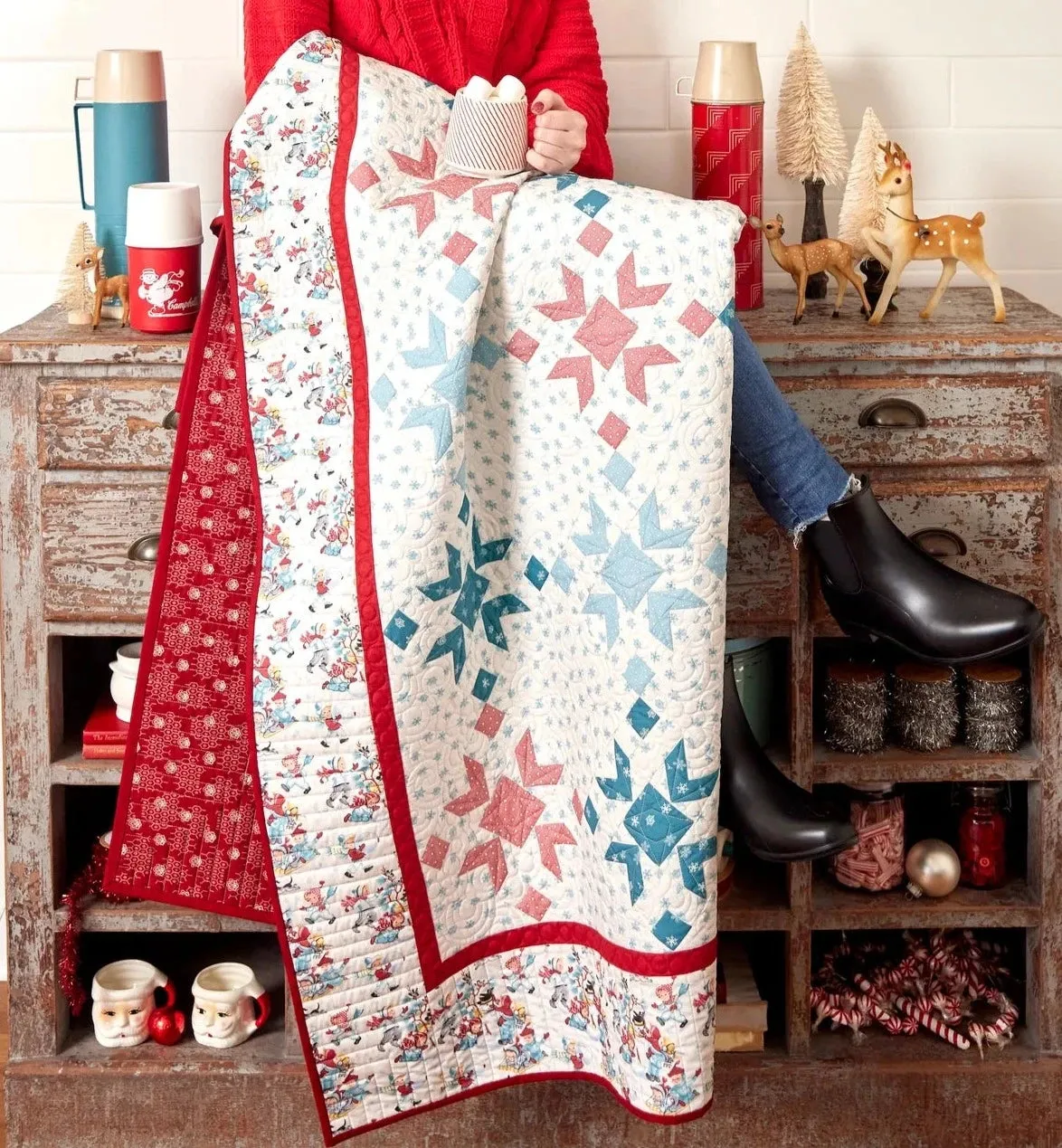 Fabric, Winter in Snowtown by Buttermilk Basin - Red Tossed Snowmen (by the yard)