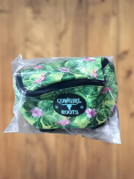 Fancy Flamingo Hibiscus Flower in Yellow Saddle Clutch Saddle Bag
