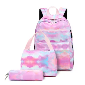 Fashion Printing Backpack with USB Charger Girls School Bookbag for Middle School High School Pink/Black/Blue