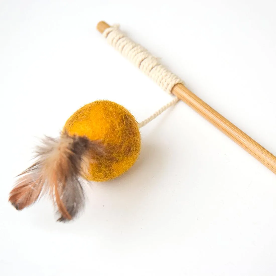Feather Teaser Ball Cat Wand - Mustard