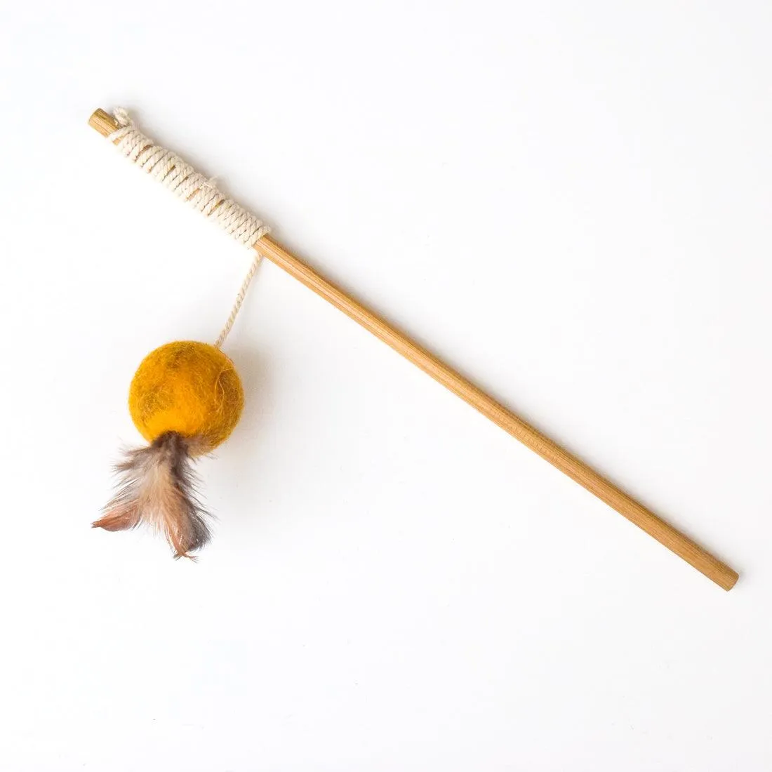 Feather Teaser Ball Cat Wand - Mustard