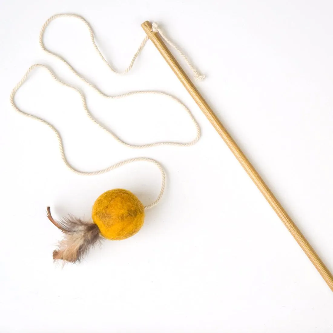 Feather Teaser Ball Cat Wand - Mustard