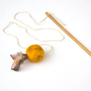 Feather Teaser Ball Cat Wand - Mustard