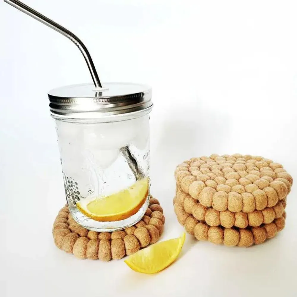 Felt Ball Coasters Driftwood - Set of 4
