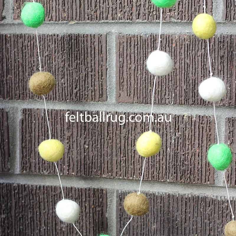 Felt Ball Garland Lime Green Olive Yellow White