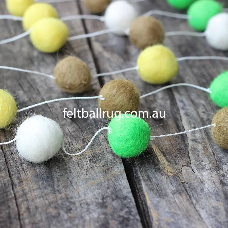 Felt Ball Garland Lime Green Olive Yellow White