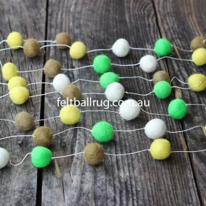 Felt Ball Garland Lime Green Olive Yellow White