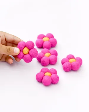 Felt Daisy Flowers (Magenta Coloured) - 5 Flowers