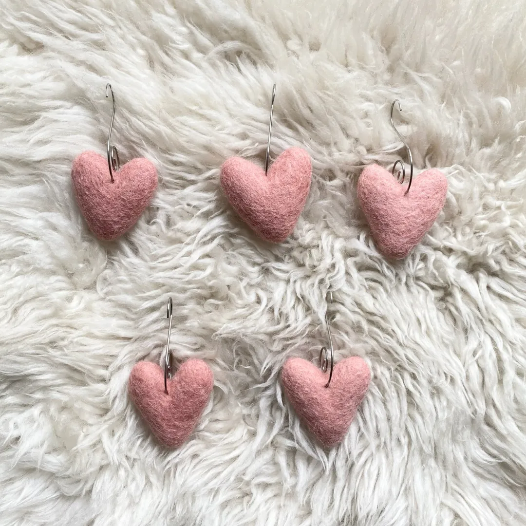 Felt Heart Ornaments (Light Pink) Set of  5, New Zealand