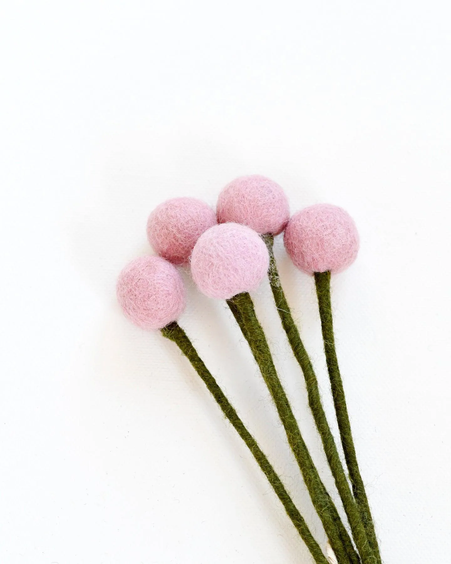 Felt Light Pink Billy Buttons - Set of 5 Stems