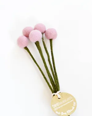 Felt Light Pink Billy Buttons - Set of 5 Stems