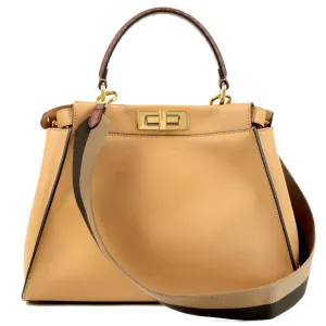 FENDI Leather Peekaboo Regular 2Way Bag Beige 8BN290